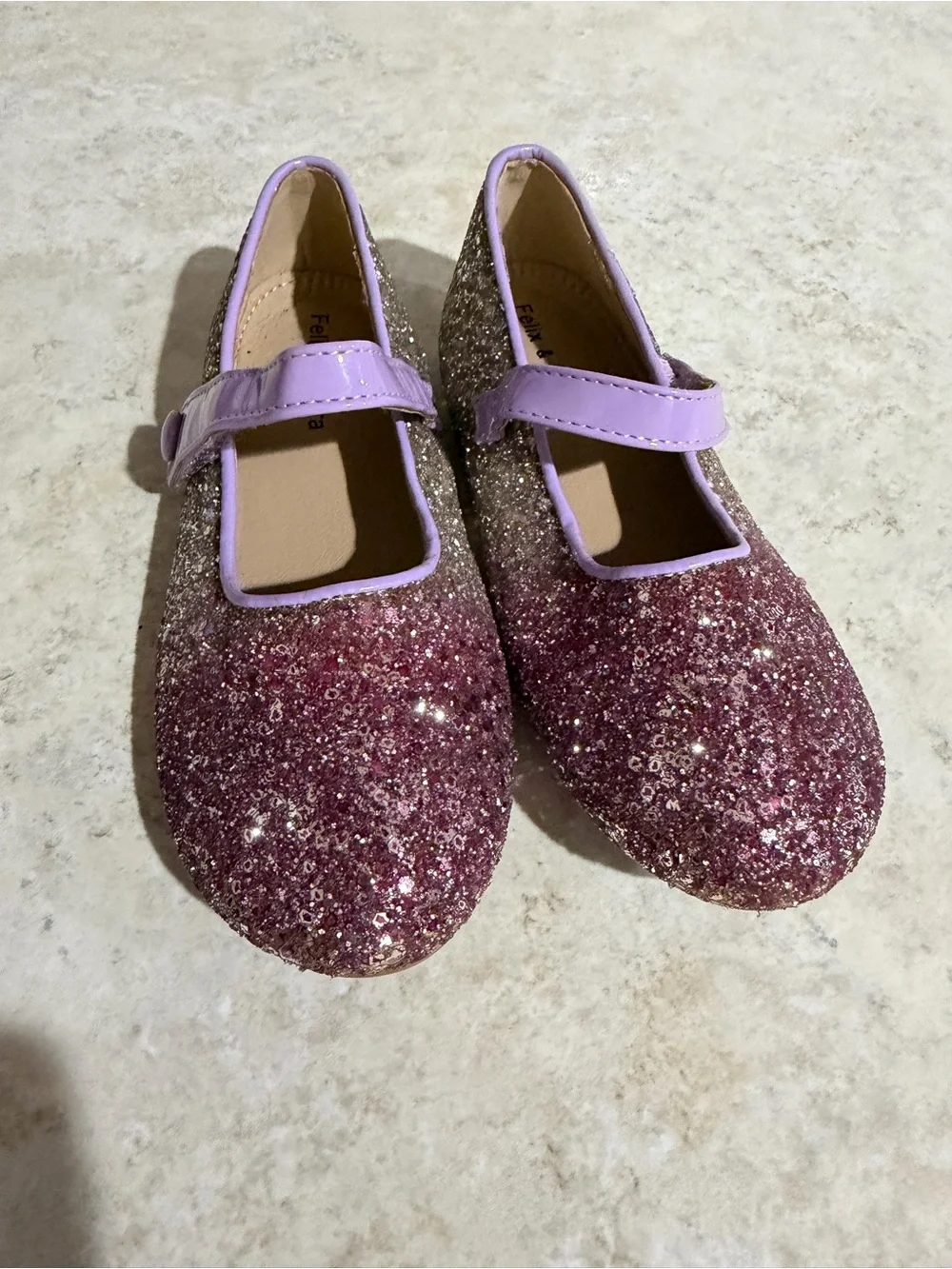 Felix & Flora Girls Pink Purple Glitter Mary Jane Dress Shoes Sz 12 Approx